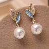 Leaf Pearl Drop Earrings Vacation Style Elegant Dangle Jewelry