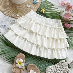 20953060-b66f-42fc-88cb-7a58ab22effe.jpg Casual Ruffled Mini Skirt Solid Color Feminine Bottom