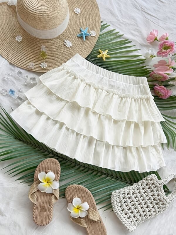 20953060-b66f-42fc-88cb-7a58ab22effe.jpg Casual Ruffled Mini Skirt Solid Color Feminine Bottom