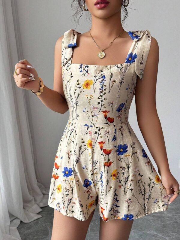 2240c9979350451184bc8bef8a39377f-goods.jpeg Women's Printed Bow Waist Holiday Jumpsuit Shorts
