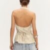 Linen-Feel Backless Halter Top Slim Fit Sleeveless Summer Chic