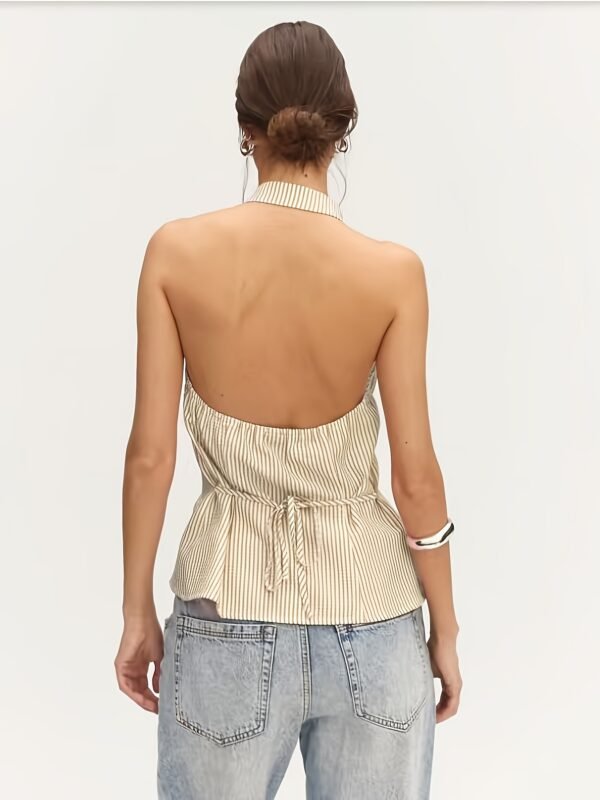 Linen-Feel Backless Halter Top Slim Fit Sleeveless Summer Chic