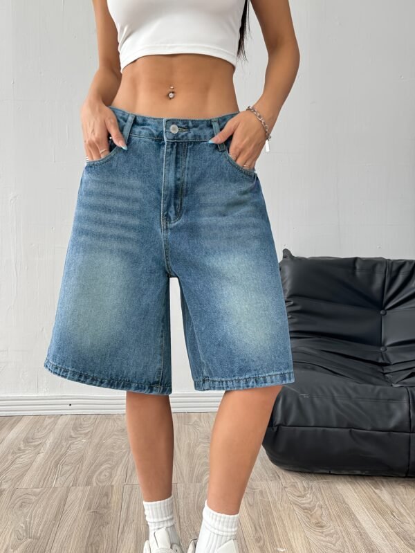 Vintage Wash Denim Shorts Loose Fit Wide-Leg Casual Bottom