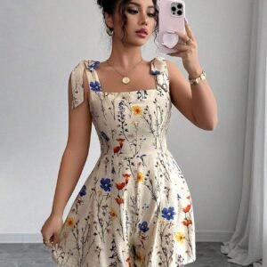 Women's Printed Bow Waist Holiday Jumpsuit Shorts