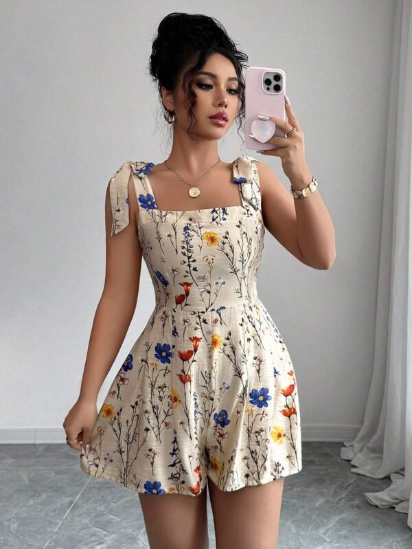 2d90b6011fc5452d93cc08ee1ed8ab27-goods.jpeg Women's Printed Bow Waist Holiday Jumpsuit Shorts