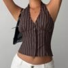New Fashion Women's Striped Halter Neck Tank Top