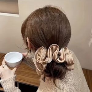 3852c020-f84e-4b2b-a9df-db08a16892fe.jpg Retro Satin Scrunchies Soft Frilly Ponytail Hair Ties (Multi-Color)