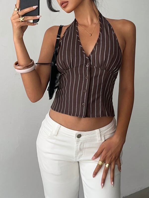 New Fashion Women's Striped Halter Neck Tank Top