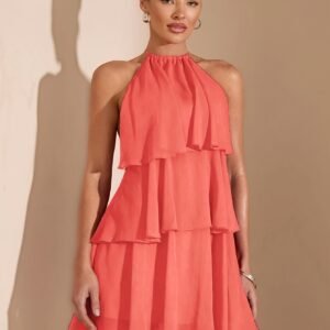 3ed613e0-dc43-41ba-824d-37760c87b8d2.jpg Elegant Halter Neck Chiffon Mini Dress Lightweight Feminine Party Dress