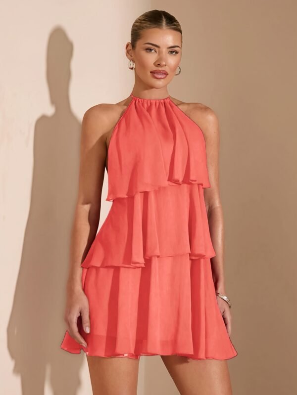 3ed613e0-dc43-41ba-824d-37760c87b8d2.jpg Elegant Halter Neck Chiffon Mini Dress Lightweight Feminine Party Dress