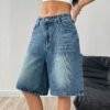 Vintage Wash Denim Shorts Loose Fit Wide-Leg Casual Bottom