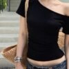 5a3ea3db-7dd9-47ca-b881-e9659a13c0a2.jpg Asymmetric Collar Short-sleeved Top for Fashionable Women