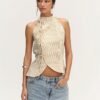 Linen-Feel Backless Halter Top Slim Fit Sleeveless Summer Chic