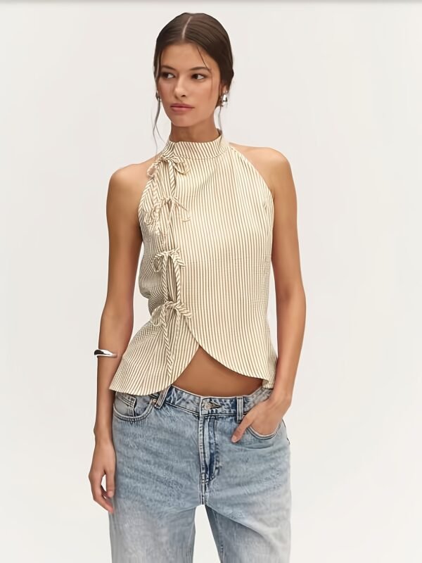 Linen-Feel Backless Halter Top Slim Fit Sleeveless Summer Chic