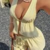 Yellow Stripe Strapless 2-Piece Set Tie-Front Top & Drawstring Shorts
