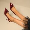 Elegant Women'S Pointed High Heels with a Bow Decoration in Red