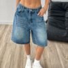 Vintage Wash Denim Shorts Loose Fit Wide-Leg Casual Bottom