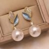 Leaf Pearl Drop Earrings Vacation Style Elegant Dangle Jewelry