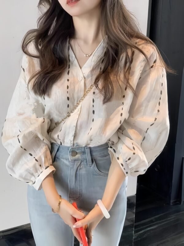 French-Style New Drop Print Shirt for Women