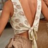 Bohemian Lace-Up Back Camisole Printed Open Back Summer Top