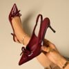 Elegant Women'S Pointed High Heels with a Bow Decoration in Red