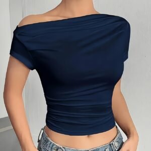 Trendy Off-Shoulder Asymmetrical Tee Stylish Women’s Casual Top