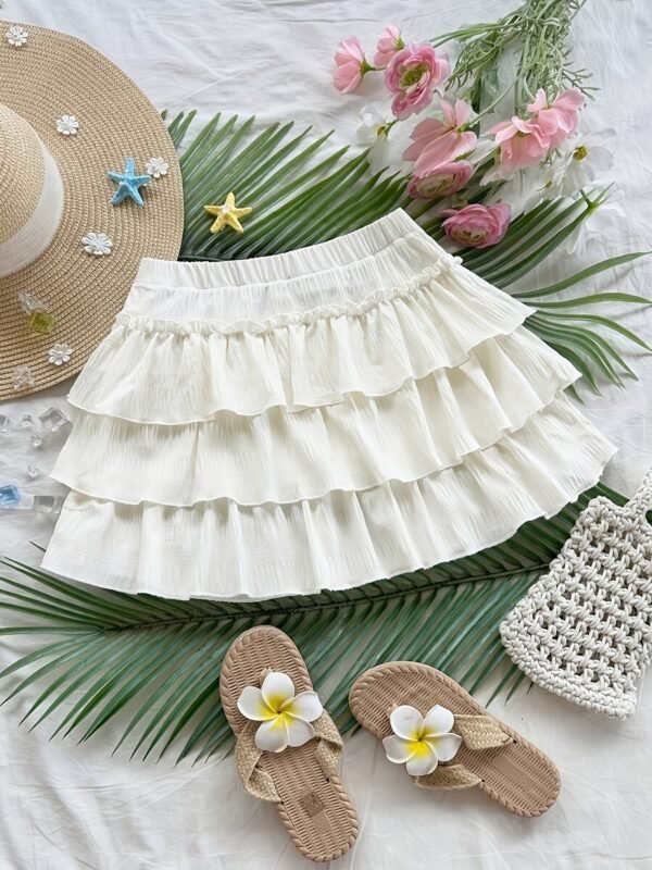 a0ff0760-7005-4b03-a777-4bcc602315f9.jpg Casual Ruffled Mini Skirt Solid Color Feminine Bottom