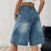 Vintage Wash Denim Shorts Loose Fit Wide-Leg Casual Bottom