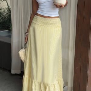 bc9e3fb1-137c-4573-b3a6-6bfc03eb8af0.jpg Chic Striped Zipper Skirt Yellow Casual Women’s Bottom