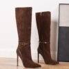 Elegant High-Heeled Dress Boots in Coffee Color for Women