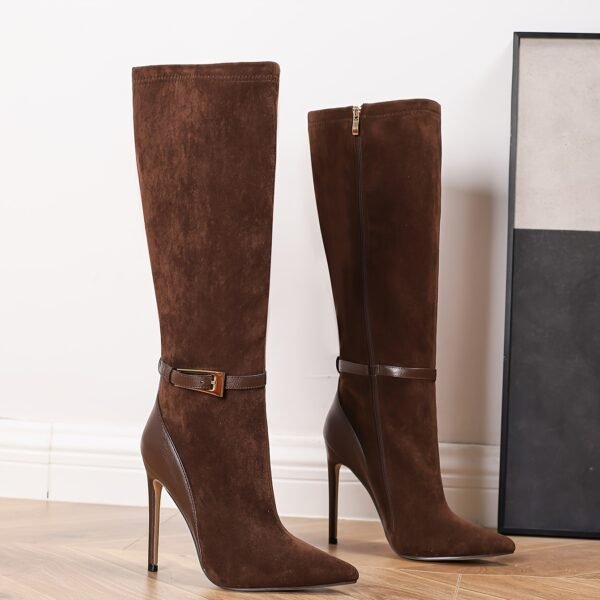 Elegant High-Heeled Dress Boots in Coffee Color for Women