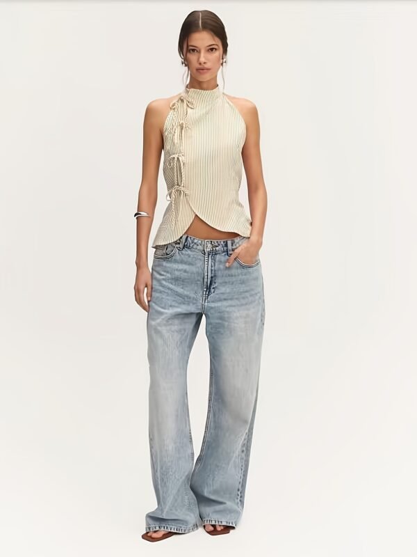 Linen-Feel Backless Halter Top Slim Fit Sleeveless Summer Chic