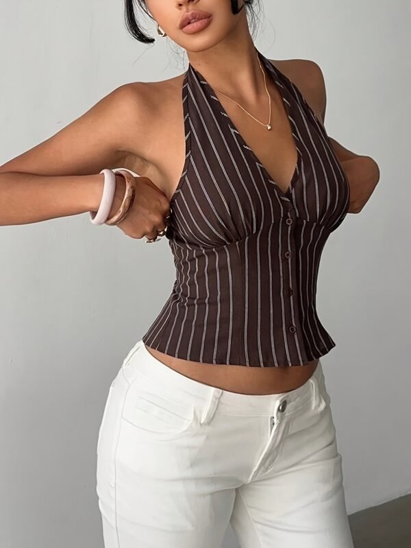 New Fashion Women's Striped Halter Neck Tank Top