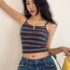 Women'S Short Rainbow Stripe Square Neck Camisole Crop Top