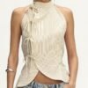 Linen-Feel Backless Halter Top Slim Fit Sleeveless Summer Chic