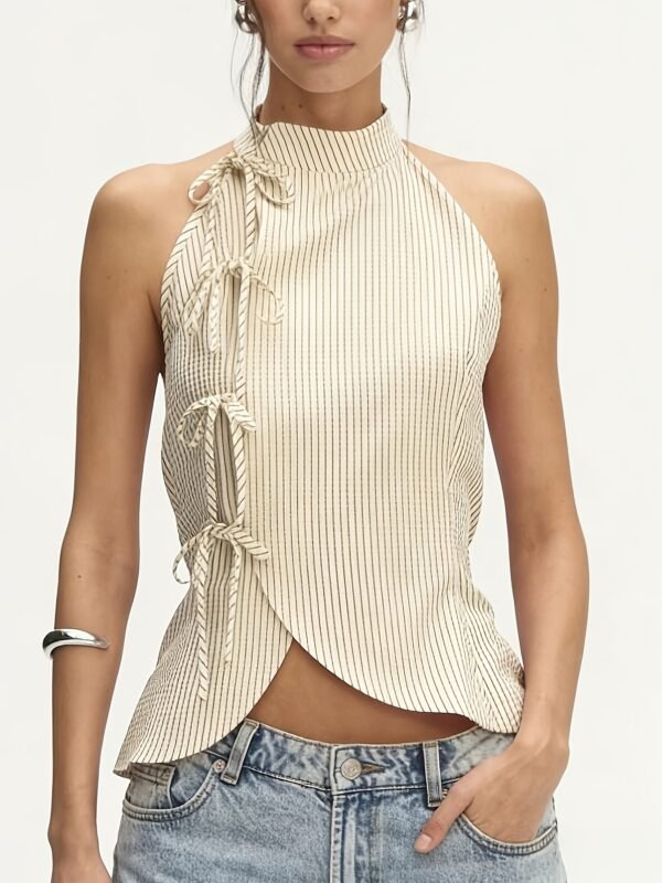 Linen-Feel Backless Halter Top Slim Fit Sleeveless Summer Chic