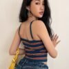 Women'S Short Rainbow Stripe Square Neck Camisole Crop Top