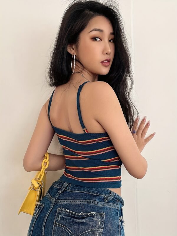Women'S Short Rainbow Stripe Square Neck Camisole Crop Top