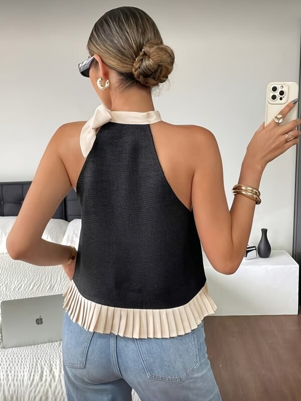 Ruffled Pleated Backless Shirt Elegant Black Casual Top