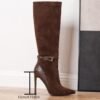 Elegant High-Heeled Dress Boots in Coffee Color for Women
